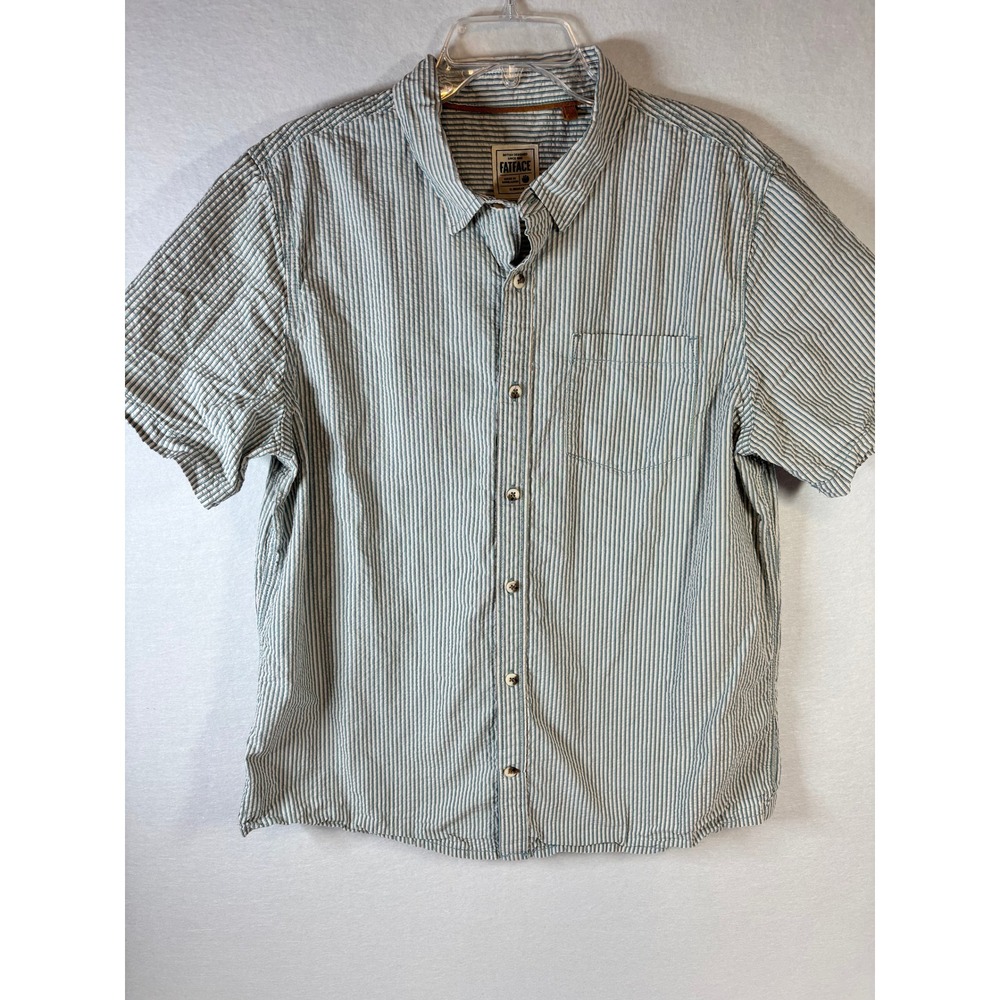 FatFace Mens Seersucker Stripe Short Sleeve Button Down Shirt Dusky Green XL Reg